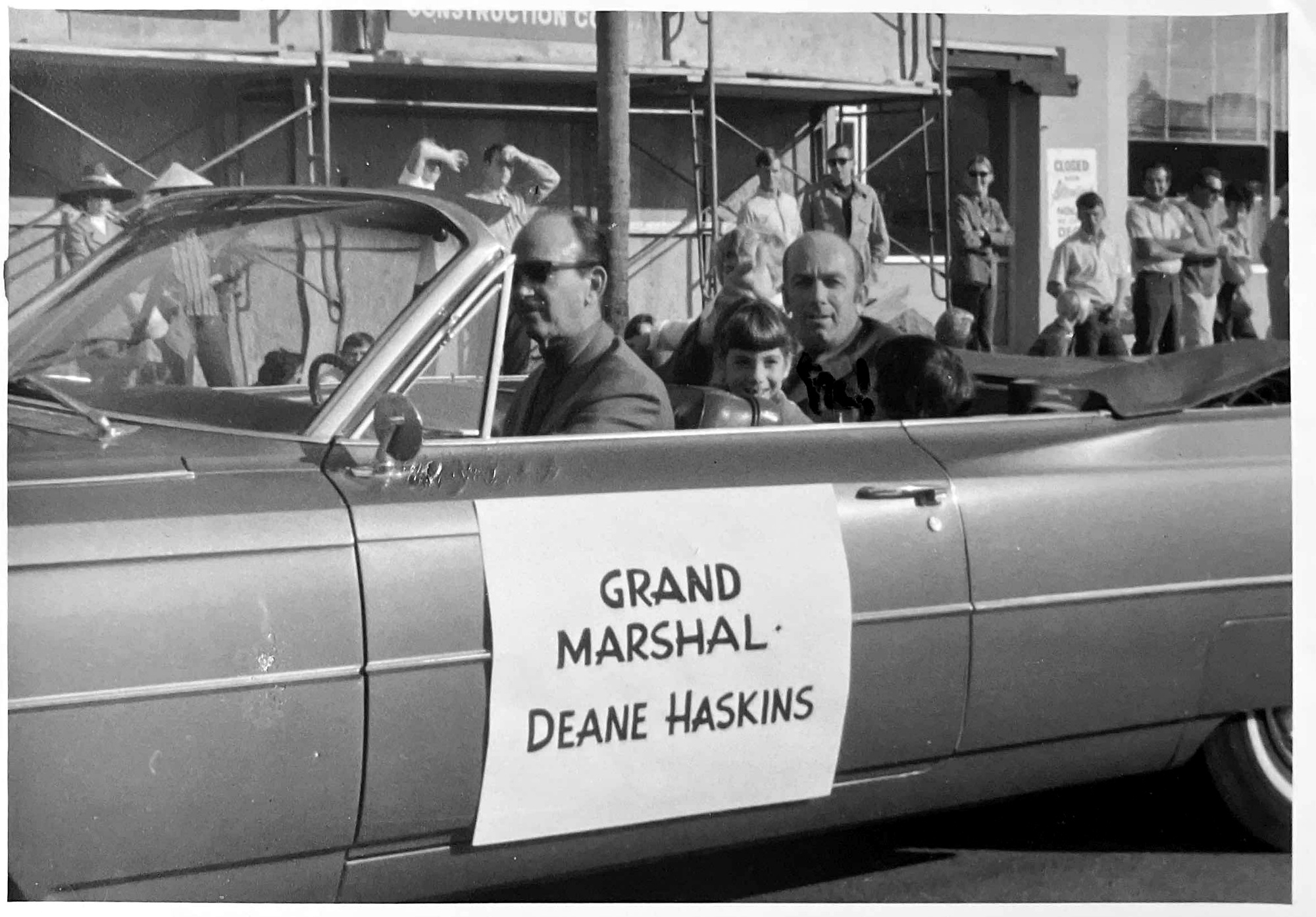 Elena with her father, attorney Deane Haskins, at the La Jolla Christmas Parade.